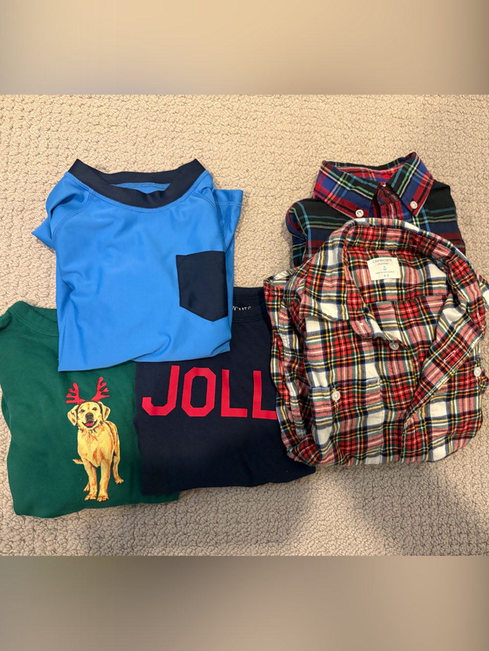 J Crew Crewcuts Little Boy Bundle- 2 flannel, 2 long sleeve, and one swim shirt.